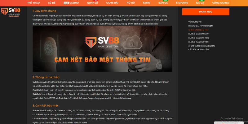 Mức độ uy tín và bảo mật tại SV88